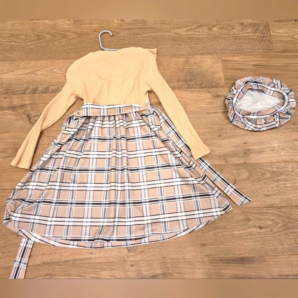 Girls Chic Preppy Retro Ruffle‎ Plaid Dress And Beret Outfit Size 6 EUC